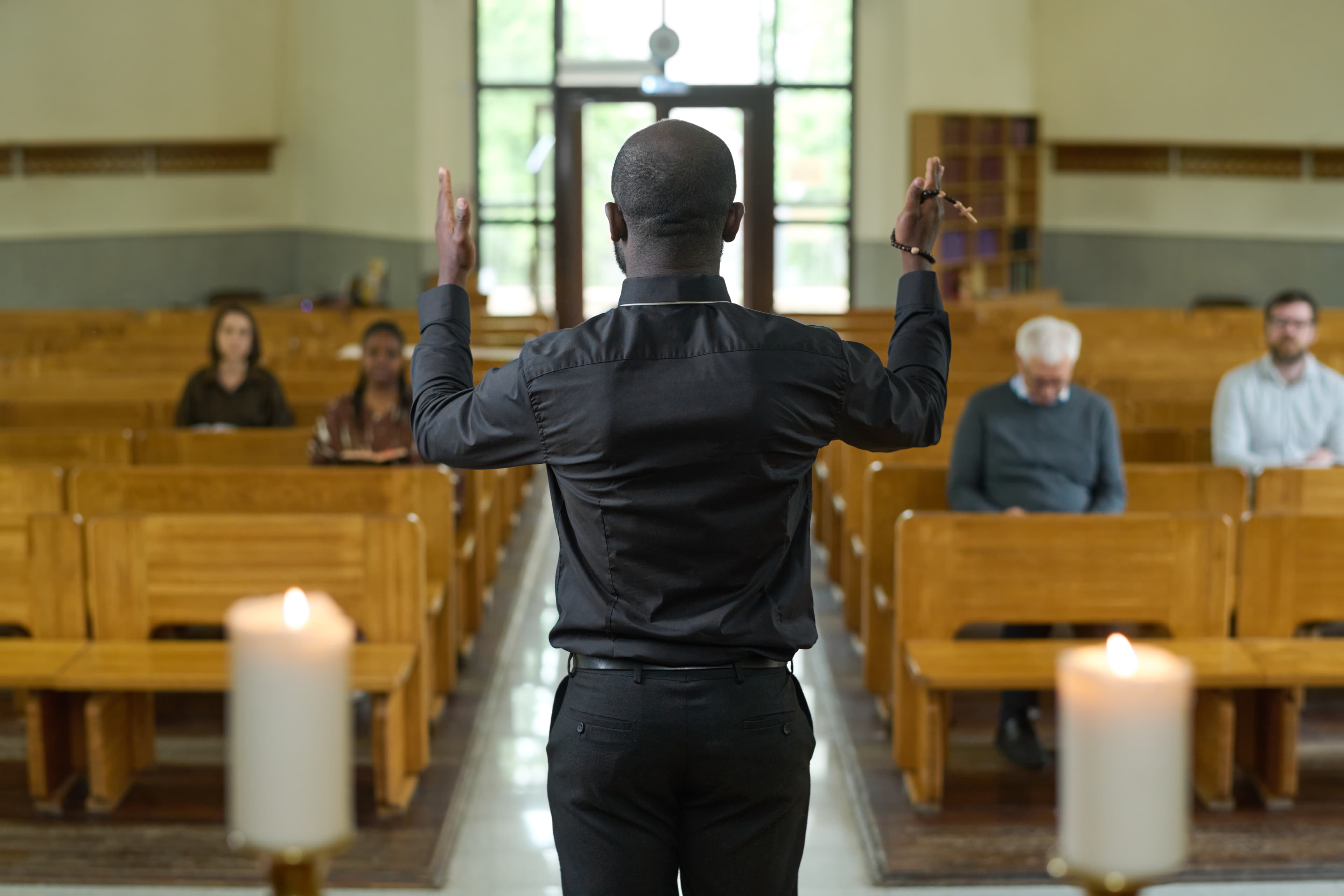 Pastor leading worship at Shiloh Baptist Church